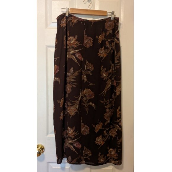 Vintage 90s Laura Ashley Burgundy Floral Faux-Wrap Maxi Skirt 12 - Picture 3 of 9